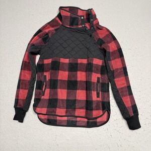 Abercrombie & Fitch Snap Quilted Fleece Red/Black Plaid Pullover Sweater Women S